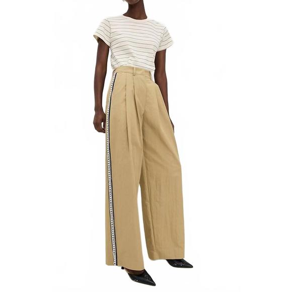 NEW ESSENTIAL ANTWERP rhinestone tape pants in sad beige